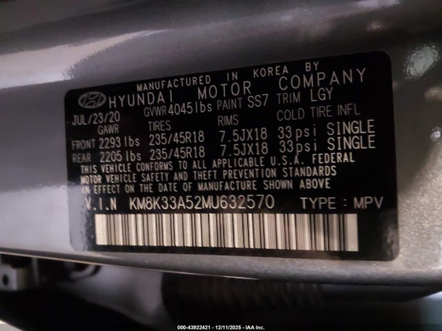 2021 HYUNDAI KONA KM8K33A52MU632570 Photo 8