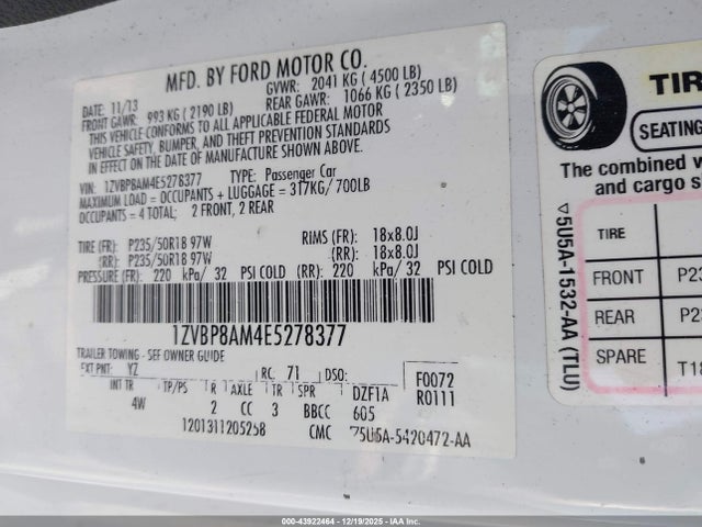 1ZVBP8AM4E5278377 Ford Mustang V6 Premium