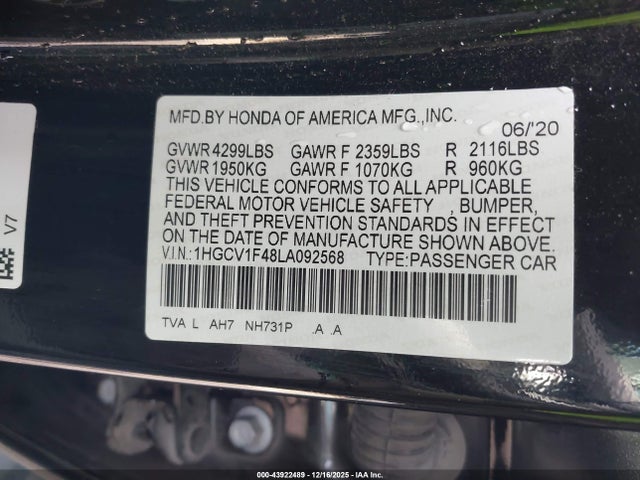 2020 HONDA ACCORD 1HGCV1F48LA092568 Photo 8