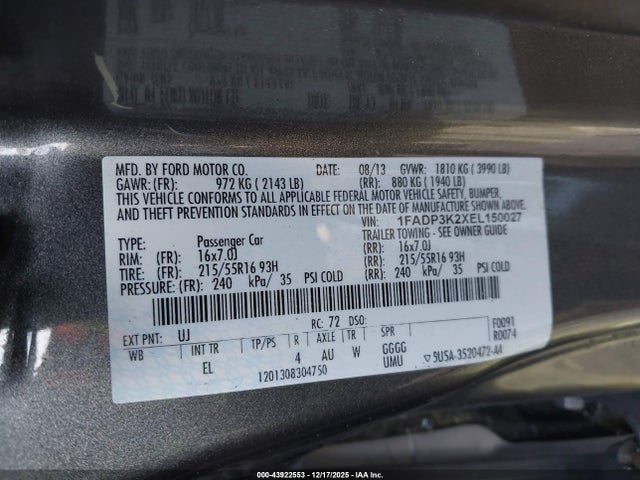 1FADP3K2XEL150027 Ford FOCUS SE