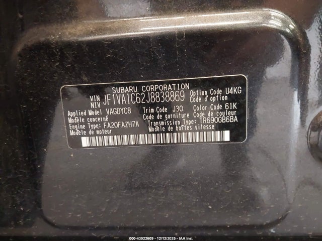 Subaru Wrx Premium 2018 JF1VA1C62J8838869 Image 9