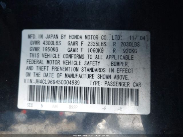 2005 ACURA TSX JH4CL96945C004989 Photo 8