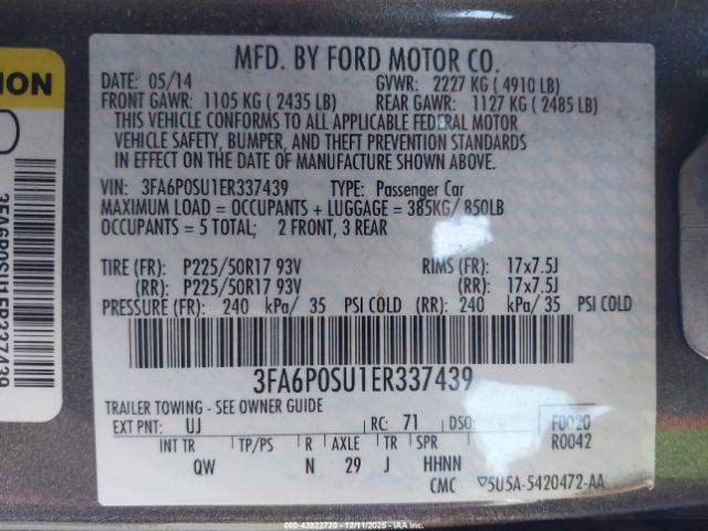 2014 FORD FUSION ENERGI 3FA6P0SU1ER337439 Photo 8