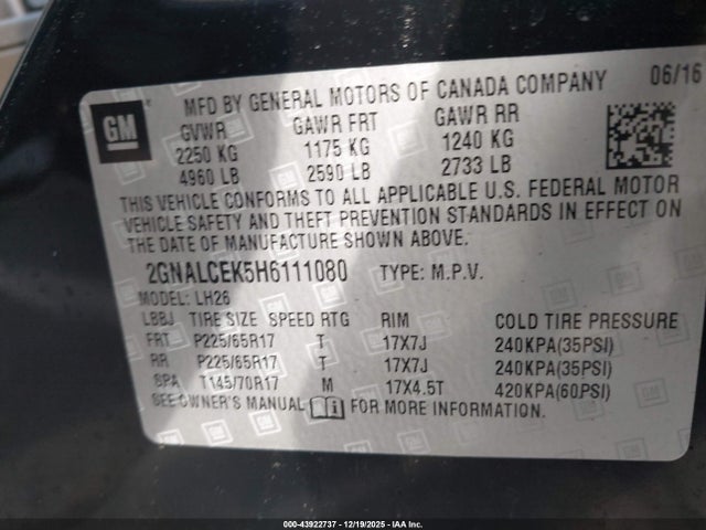 2GNALCEK5H6111080 Chevrolet EQUINOX LT