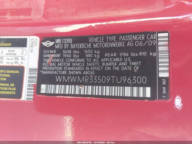 2009 MINI COOPER WMWMR33509TU96300 Photo 8