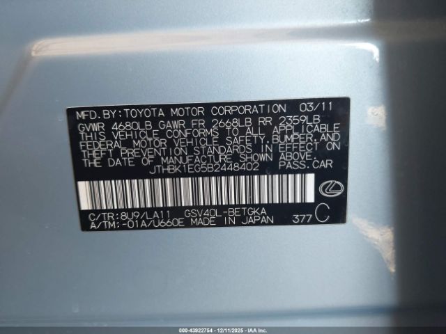 2011 LEXUS ES 350 JTHBK1EG5B2448402 Photo 8