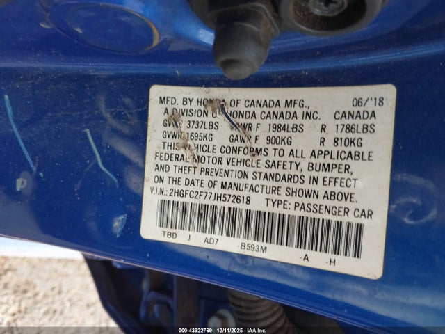 Honda CIVIC EX 2018 2HGFC2F77JH572618 Image 9