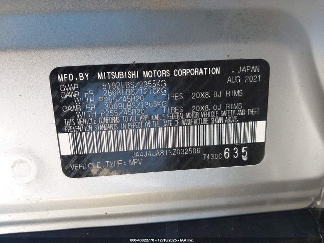 2022 MITSUBISHI OUTLANDER JA4J4UA81NZ032506 Photo 8