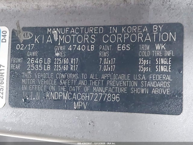 KNDPMCAC6H7277896 KIA Sportage Lx
