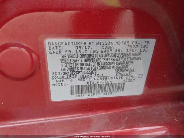 3N1CE2CP7JL355872 Nissan Versa Note Sr