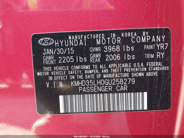KMHD35LH0GU258279 Hyundai ELANTRA GT