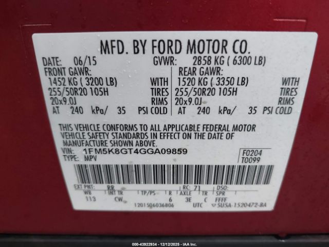 2016 FORD EXPLORER 1FM5K8GT4GGA09859 Photo 8