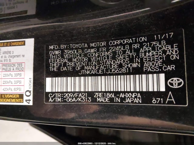 JTNKARJE1JJ562811 Toyota COROLLA IM