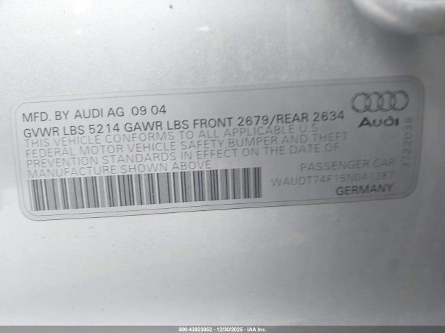 2005 AUDI A6 WAUDT74F15N041387 Photo 8