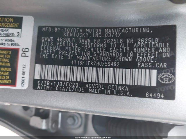 Toyota CAMRY LE 2017 4T1BF1FK7HU759492 Image 9