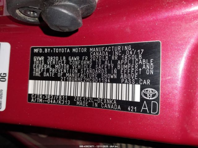 2017 TOYOTA COROLLA 2T1BURHE2HC901194 Photo 8