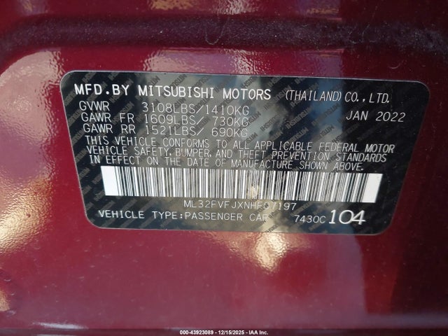 ML32FVFJXNHF07197 Mitsubishi Mirage G4 Se