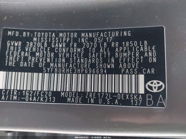 Toyota 2zr-fe 2017 5YFBURHE3HP696694 Image 9