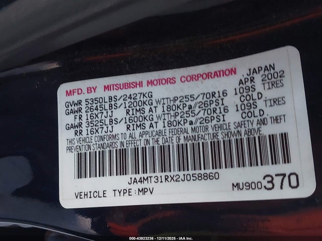 2002 MITSUBISHI MONTERO SPORT JA4MT31RX2J058860 Photo 8