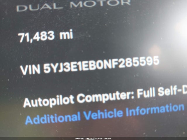 2022 TESLA MODEL 3 5YJ3E1EB0NF285595 Photo 8