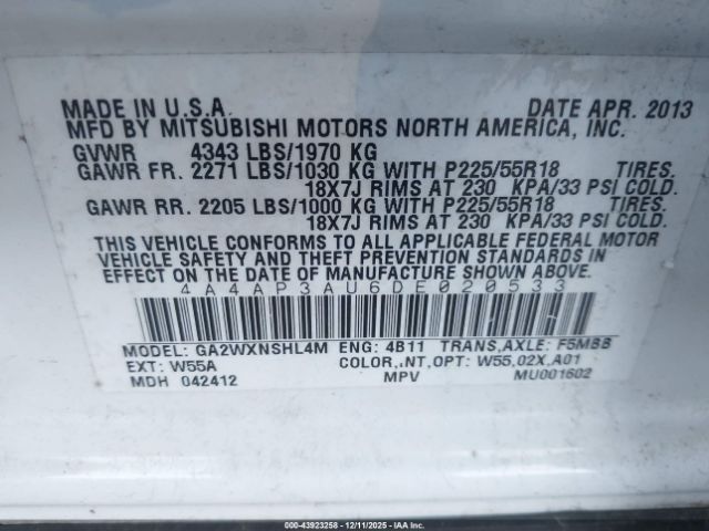 2013 MITSUBISHI OUTLANDER SPORT 4A4AP3AU6DE020533 Photo 8