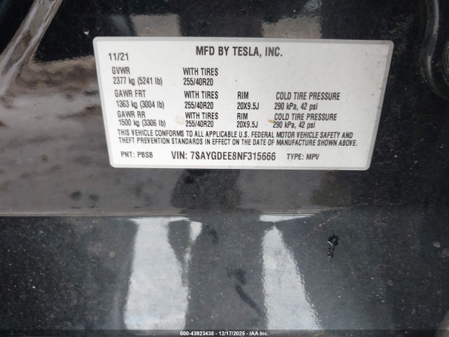2022 TESLA MODEL Y 7SAYGDEE8NF315666 Photo 8
