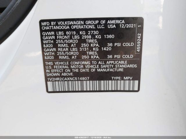 2022 VOLKSWAGEN ATLAS 1V2HR2CAXNC514807 Photo 8