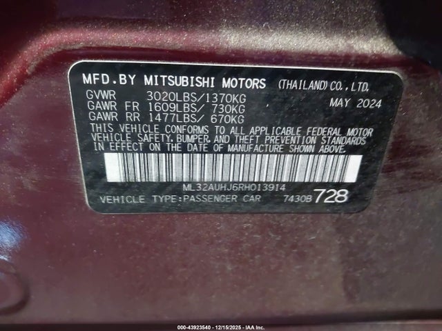 2024 MITSUBISHI MIRAGE ML32AUHJ6RH013914 Photo 8
