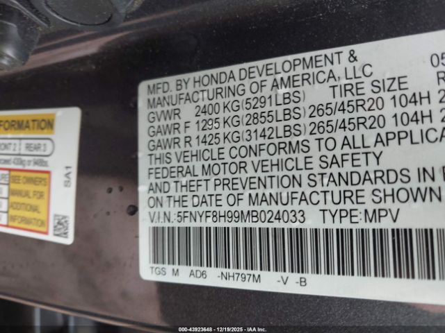 2021 HONDA PASSPORT 5FNYF8H99MB024033 Photo 8