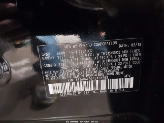 2019 SUBARU ASCENT 4S4WMALD7K3458263 Photo 8