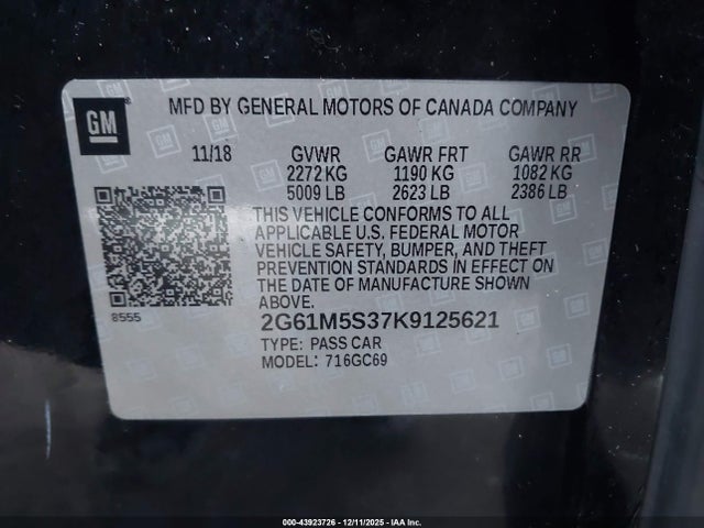 Aukcja sprzedaży 2019 Cadillac Xts Luxury, vin: 2G61M5S37K9125621, numer aukcji: 43923726