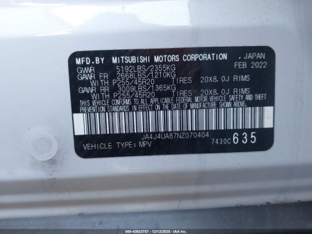 2022 MITSUBISHI OUTLANDER JA4J4UA87NZ070404 Photo 8