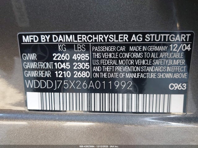 2006 MERCEDES-BENZ CLS 500 WDDDJ75X26A011992 Photo 8