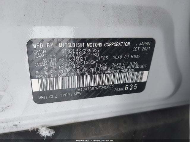 2022 MITSUBISHI OUTLANDER JA4J4TA87NZ042600 Photo 8