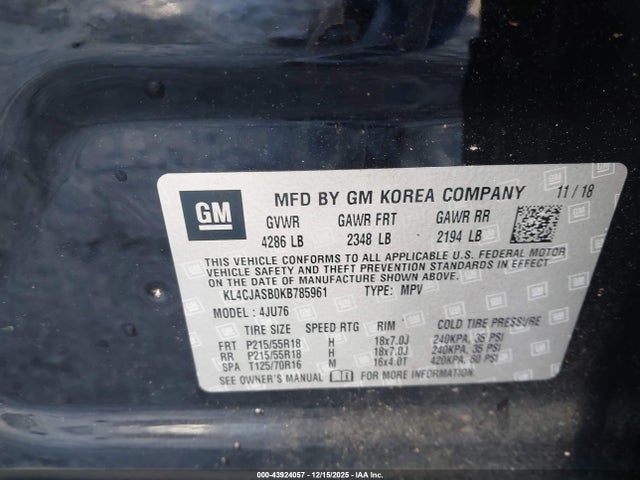 Aukcja sprzedaży 2019 Buick Encore Fwd Preferred, vin: KL4CJASB0KB785961, numer aukcji: 43924057