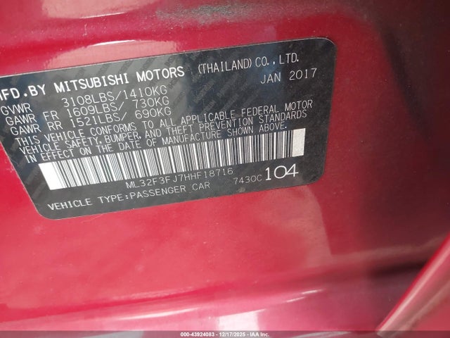 2017 MITSUBISHI MIRAGE G4 ML32F3FJ7HHF18716 Photo 8