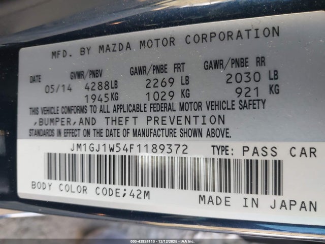 43924110 :رقم المزاد ، JM1GJ1W54F1189372 vin ، 2015 Mazda Mazda6 I Grand Touring مزاد بيع