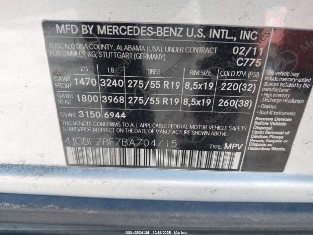 2011 MERCEDES-BENZ GL 450 4JGBF7BE7BA704715 Photo 8