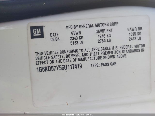 2005 CADILLAC DEVILLE 1G6KD57Y55U117419 Photo 8