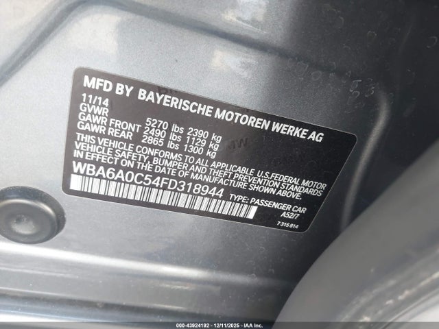 2015 BMW 640I GRAN COUPE WBA6A0C54FD318944 Photo 8