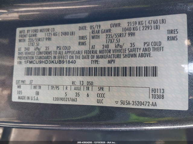 2019 FORD ESCAPE 1FMCU9HD3KUB91840 Photo 8