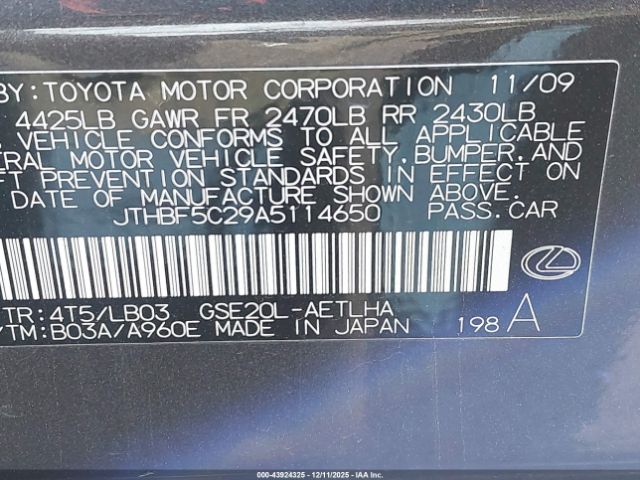 2010 LEXUS IS 250 JTHBF5C29A5114650 Photo 8