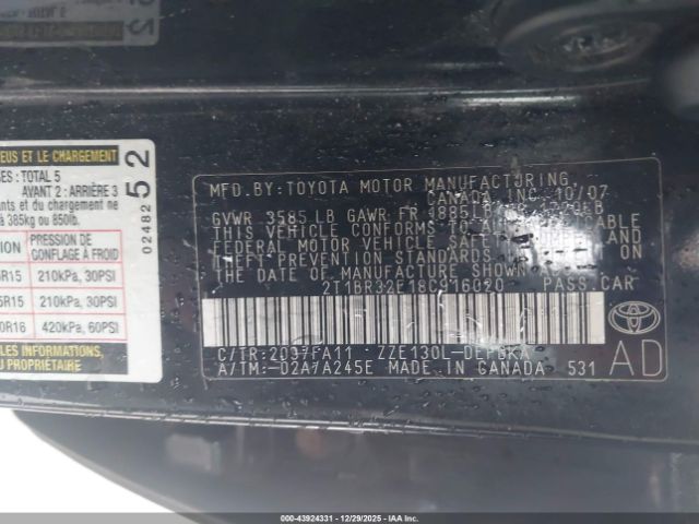 2008 TOYOTA COROLLA 2T1BR32E18C916020 Photo 8