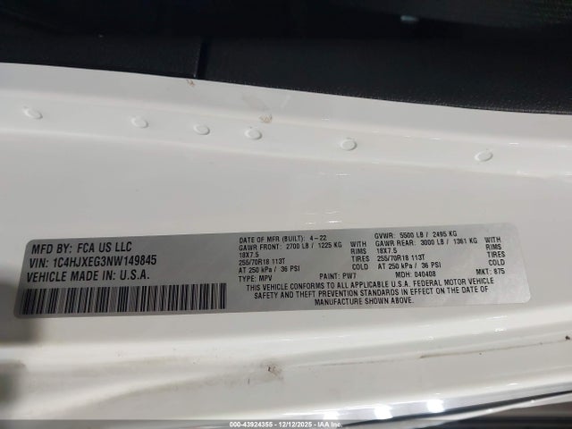 1C4HJXEG3NW149845 Jeep Wrangler Unlimited Sahara Altitude 4x4