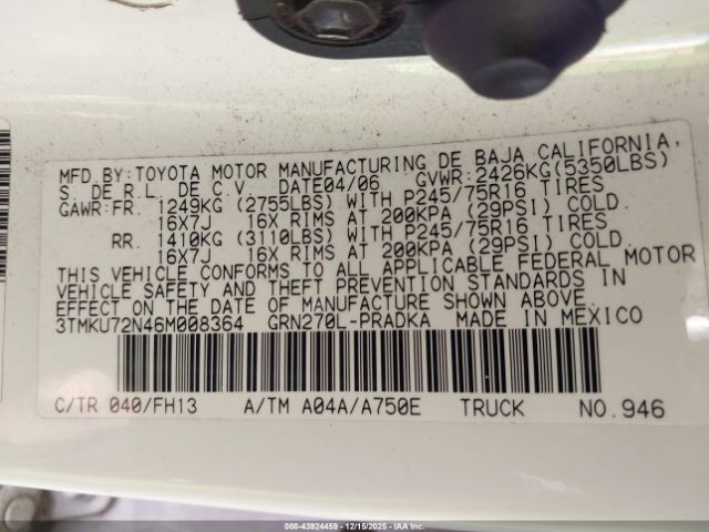 2006 TOYOTA TACOMA 3TMKU72N46M008364 Photo 8