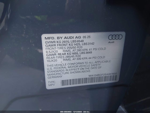 2025 AUDI Q6 E-TRON WA124BGF2SA067600 Photo 8