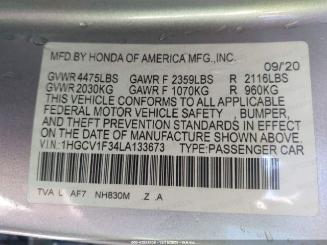 2020 HONDA ACCORD 1HGCV1F34LA133673 Photo 8