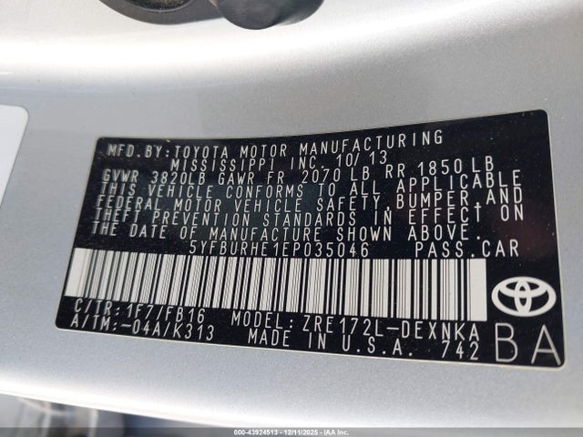 Toyota Corolla Le Plus 2014 5YFBURHE1EP035046 Image 9