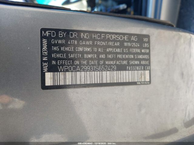 2001 PORSCHE 911 WP0CA29931S652429 Photo 8