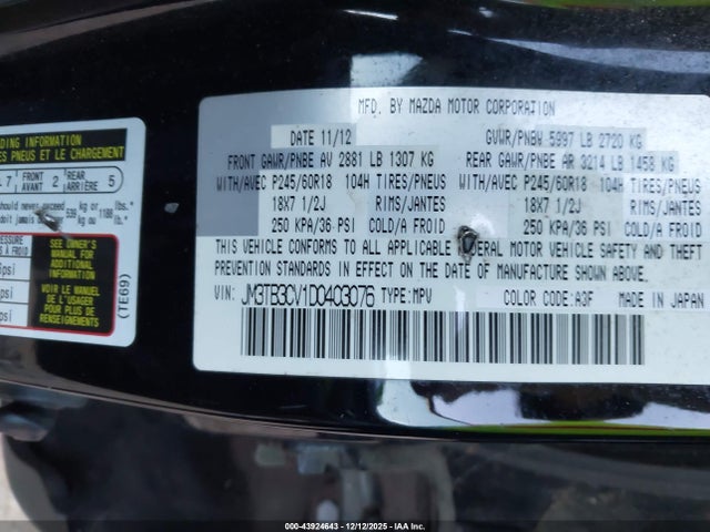 2013 MAZDA CX-9 JM3TB3CV1D0403076 Photo 8